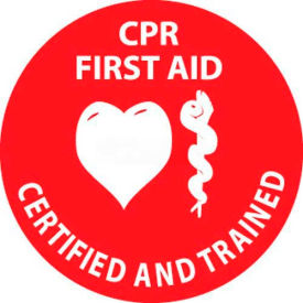 National Marker Company HH55 NMC HH55 Hard Hat Emblem, CPR First Aid Certified And Trained, 2" Dia., White/Red image.
