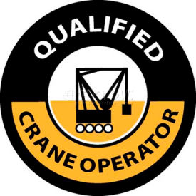 National Marker Company HH58 NMC HH58 Hard Hat Emblem, Qualified Crane Operator, 2" Dia., White/Yellow/Black image.