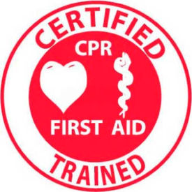 National Marker Company HH65 NMC HH65 Hard Hat Emblem, Certified CPR First Aid Trained, 2" Dia., White/Red image.