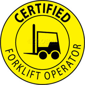 National Marker Company HH67 NMC HH67 Hard Hat Emblem, Certified Forklift Operator, 2" Dia., Yellow/Black image.