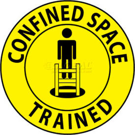 National Marker Company HH69 NMC HH69 Hard Hat Emblem, Confined Space Trained, 2" Dia., Yellow/Black image.