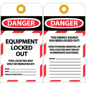 National Marker Company LOTAG37-25 NMC LOTAG37-25 Tags, Danger Equipment Locked Out, 6" X 3-1/4", White/Red/Black, 25/Pk image.