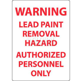 National Marker Company M204RB NMC M204RB Warning Lead Paint Removal Hazard Authorized Personnel Only, 14" X 10", White/Red image.