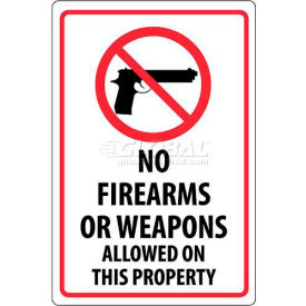 NMC M452G Security Sign No Firearms Or Weapons Allowed On This Property 18"" X 12"" White/Red/Black