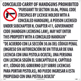 National Marker Company M460R NMC M460R Texas Concealed Handgun Law Prohibited Sign, Rigid Plastic, 24" x 24" image.