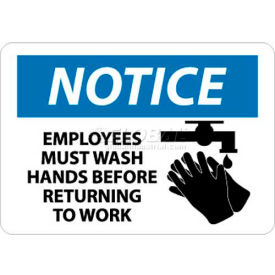 NMC N269RB OSHA Sign Notice Employees Must Wash Hands Before Returning To Work 10"" X 14"" Wh/Bl/Bk