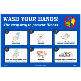National Marker Company PST137C Wash Your Hands Poster, 12" X 18", Vinyl image.