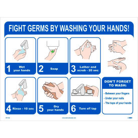 National Marker Company PST138 6-Step Germ Fighting Poster, 18" X 24", Synthetic paper image.