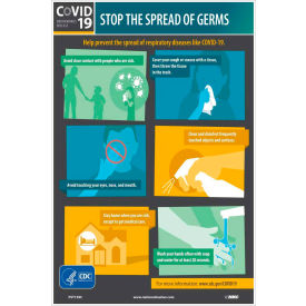 National Marker Company PST139C Stop The Spread Of Germs Poster, English, 12" X 18", Vinyl image.