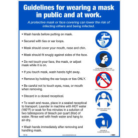 National Marker Company PST145C NMC, Guidelines For Wearing A Mask Poster, 18" x 12", Unrip Vinyl image.
