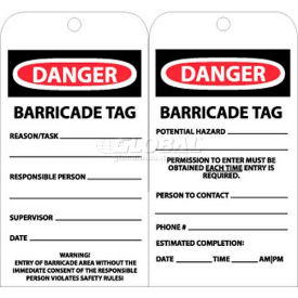NMC RPT172 Tags Danger Barricade Tag 6"" X 3"" White/Red/Black 25/Pk