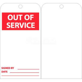 NMC RPT176 Tags Out Of Service 6"" X 3"" White/Red 25/Pk