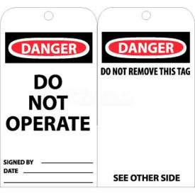 NMC RPT1AG Tags Danger Do Not Operate 6"" X 3"" White/Red/Black 25/Pk