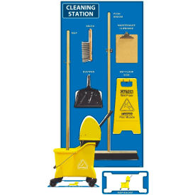 National Marker Company SBK141AL National Marker Cleaning Station Shadow Board, Combo Kit, Blue/White, 72 X 36, Aluminum image.