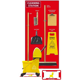 National Marker Company SBK143AL National Marker Cleaning Station Shadow Board, Combo Kit, Red/White, 72 X 36, Aluminum image.