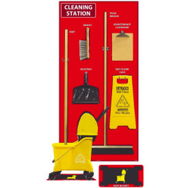 National Marker Company SBK144AL National Marker Cleaning Station Shadow Board, Combo Kit, Red/Black, 72 X 36, Aluminum image.