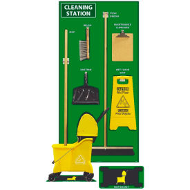 National Marker Company SBK146FG National Marker Cleaning Station Shadow Board, Combo Kit, Green/Black, 72 X 36, Pro Series Acrylic image.