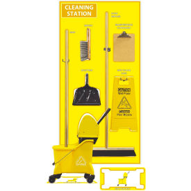 National Marker Company SBK147AL National Marker Cleaning Station Shadow Board, Combo Kit, Yellow/White, 72 X 36, Aluminum image.