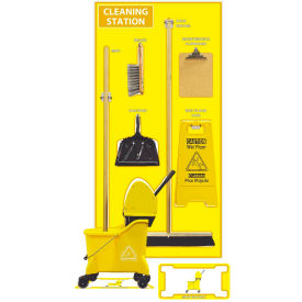National Marker Company SBK147FG National Marker Cleaning Station Shadow Board, Combo Kit, Yellow/White, 72 X 36, Pro Series Acrylic image.