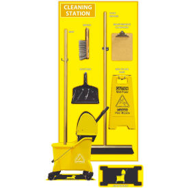 National Marker Company SBK148ACP National Marker Cleaning Station Shadow Board, Combo Kit, Yellow/Black, 72 X 36, Acp, Composite image.