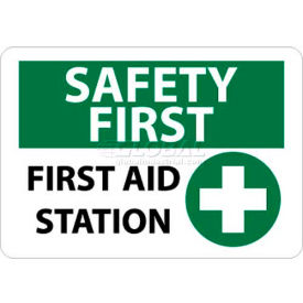 NMC SF161RB OSHA Sign Safety First - First Aid Station 10"" X 14"" White/Green/Black