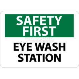 NMC SF181RB OSHA Sign Safety First - Eye Wash Station 10"" X 14"" White/Green/Black
