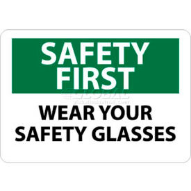 NMC SF39RB OSHA Sign Safety First - Wear Your Safety Glasses 10"" X 14"" White/Green/Black