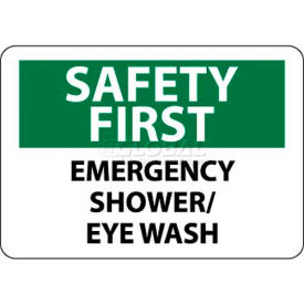 NMC SF45R OSHA Sign Safety First - Emergency Shower/Eye Wash 7"" X 10"" White/Green/Black