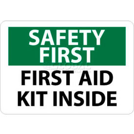 National Marker Company SF47R NMC SF47R OSHA Sign, Safety First - First Aid Kit Inside, 7" X 10", White/Green/Black image.