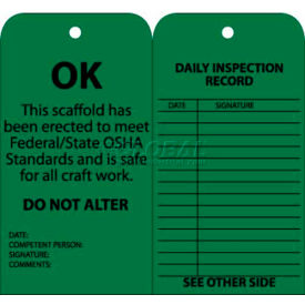 National Marker Company SPT3 NMC SPT3 Tags, Scaffold Inspection W/Grommet, 6" X 3", Green, 25/Pk image.