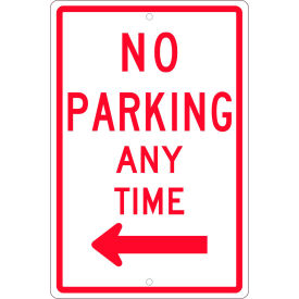 National Marker Company TM015H NMC TM015H Traffic Sign, No Parking Any Time With Left Arrow, 18" X 12", White image.