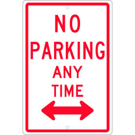 National Marker Company TM016H NMC TM016H Traffic Sign, No Parking Any Time With Double Arrow, 18" X 12", White image.