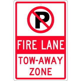 National Marker Company TM062H NMC TM062H Traffic Sign, No Parking Fire Lane Tow-Away Zone, 18" X 12", White image.