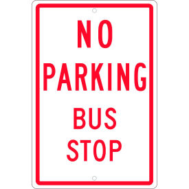 National Marker Company TM099H NMC TM099H Traffic Sign, No Parking Bus Stop, 18" X 12", White image.