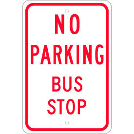 National Marker Company TM099J NMC TM099J Traffic Sign, No Parking Bus Stop, 18" X 12", White image.