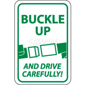 NMC TM111J Traffic Sign Buckle Up And Drive Carefully 24"" X 18"" White/Green