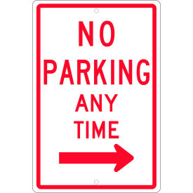 National Marker Company TM15H NMC TM15H Traffic Sign, No Parking Any Time With Right Arrow, 18" X 12", White image.