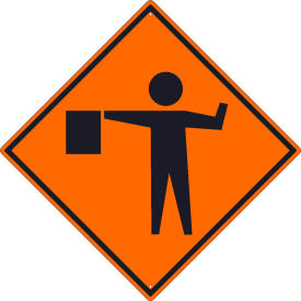 National Marker Company TM181K NMC TM181K Traffic Sign, Flagger Ahead Graphic Sign, 30" X 30", Orange image.