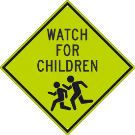 National Marker Company TM184DG NMC TM184DG Traffic Sign, Watch For Children (Graphic) Sign, 30" X 30", Yellow image.