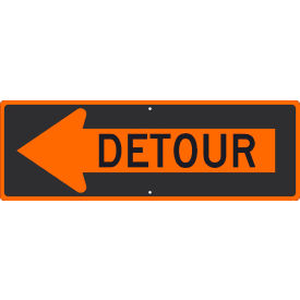 National Marker Company TM194K NMC TM194K Traffic Sign, Detour Inside Arrow Left Sign, 12" X 36", Orange image.