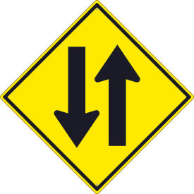 National Marker Company TM238K NMC TM238K Traffic Sign, Two Way Traffic Arrow Graphic Sign, 30" X 30", Yellow image.
