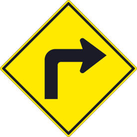 National Marker Company TM240K NMC TM240K Traffic Sign, Right Turn Arrow Graphic Sign, 30" X 30", Yellow image.