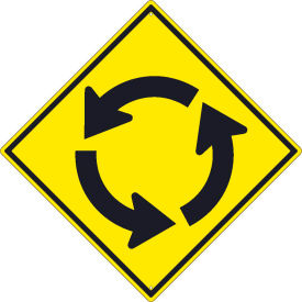 National Marker Company TM247K NMC TM247K Traffic Sign, Roundabout Graphic Sign, 30" X 30", Yellow image.