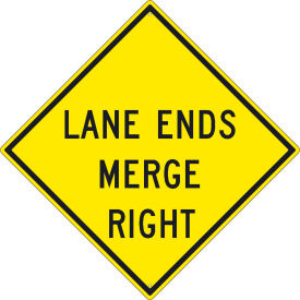 National Marker Company TM261K NMC TM261K Traffic Sign, Lane Ends Merge Right Sign, 30" X 30", Yellow image.