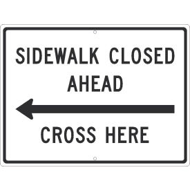 National Marker Company TM513K NMC TM513K Traffic Sign, Sidewalk Closed Ahead Cross Here, 18" X 24", White image.