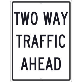 National Marker Company TM517J NMC TM517J Traffic Sign, Two Way Traffic Ahead Sign, 24" x 18", White image.