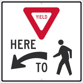 National Marker Company TM519J NMC TM519J Traffic Sign, (Yield) Here (Arrow) To (Pedestrian), 24" x 24", White image.