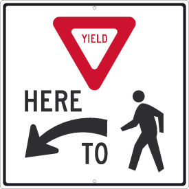 National Marker Company TM519K NMC TM519K Traffic Sign, (Yield) Here (Arrow) To (Pedestrian), 24" x 24", White image.