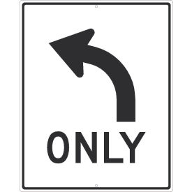 National Marker Company TM521J NMC TM521J Traffic Sign, Left Turn Only Arrow Sign, 30" X 24", White image.