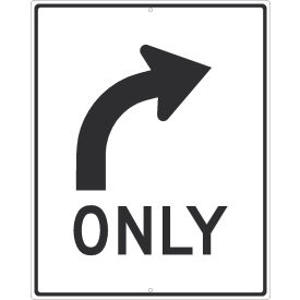 National Marker Company TM522K NMC TM522K Traffic Sign, Right Turn Only Arrow Sign, 30" X 24", White image.